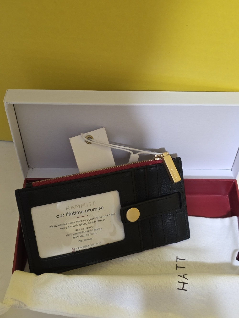Hammitt Black Leather Zip Card Wallet with Gold Accents - Picture 4 of 5